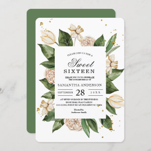 Modern Watercolor Floral Green & Yellow Frame Invitation