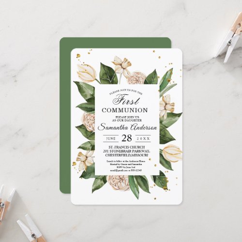 Modern Watercolor Floral Green  Yellow Frame Invitation