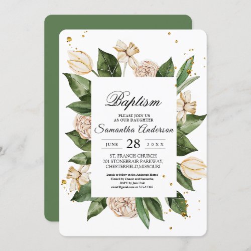 Modern Watercolor Floral Green  Yellow Frame Invitation