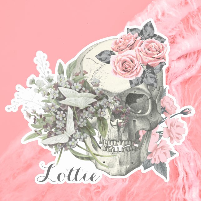 Modern Watercolor Floral Halloween Skull Script Sticker (Creator Uploaded)