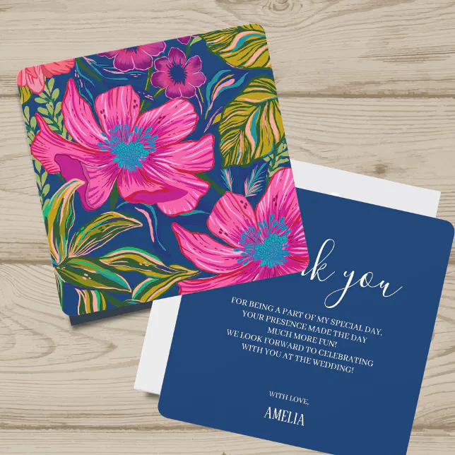 Modern Watercolor floral hot pink bridal shower Thank You Card | Zazzle