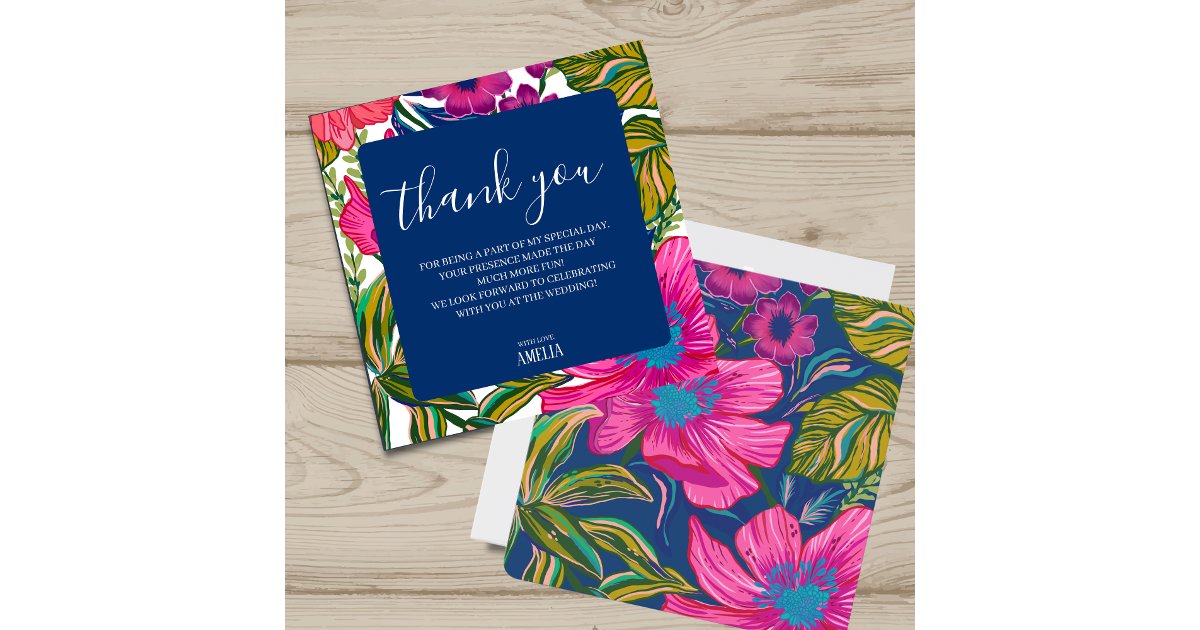 Modern Watercolor floral hot pink bridal shower Thank You Card | Zazzle