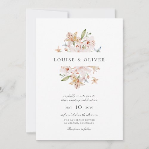 Modern Watercolor Floral Lilies Wedding Invitation