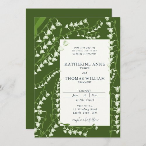 Modern Watercolor Floral Lily Valley Green Wedding Invitation