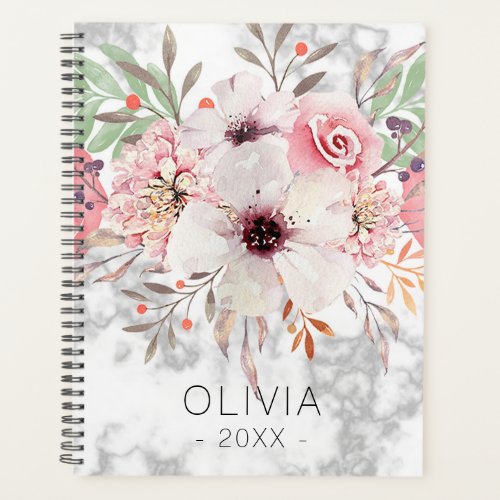 Modern Watercolor Floral Marble 2024 Planner