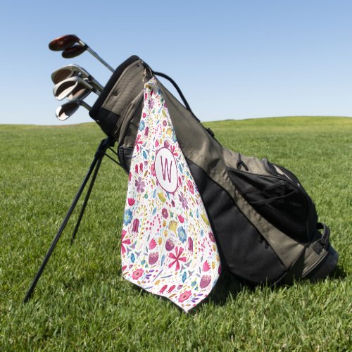 Modern Watercolor Floral Monogram  Golf Towel