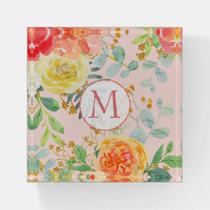 Modern Watercolor Floral Monogram Paperweight