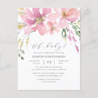 Modern Watercolor Floral Oh Baby Baby Girl Shower Invitation Postcard