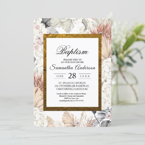 Modern Watercolor Floral Orchid Gold Frame  Invitation