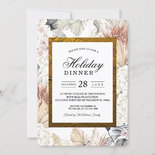 Modern Watercolor Floral Orchid Gold Frame  Invitation