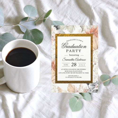 Modern Watercolor Floral Orchid Gold Frame  Invitation