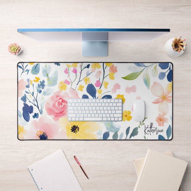 Modern Watercolor Floral Pattern Desk Mat (Office 1)
