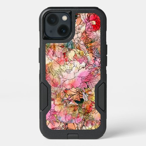 Modern watercolor floral pattern illustration iPhone 13 case