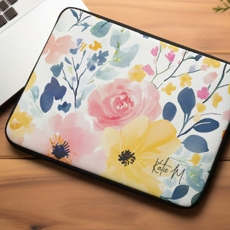 Modern Watercolor Floral Pattern Laptop Sleeve
