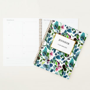 Modern watercolor floral pattern monogrammed planner