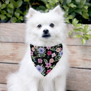 Modern Watercolor Floral Pattern Pet Bandana Collar