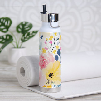 Modern Watercolor Floral Pattern Water Bottle