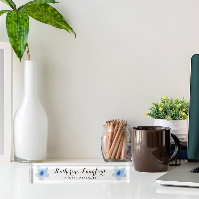 Modern Watercolor Floral Personalized Desk Name Plate (Creator Uploaded)