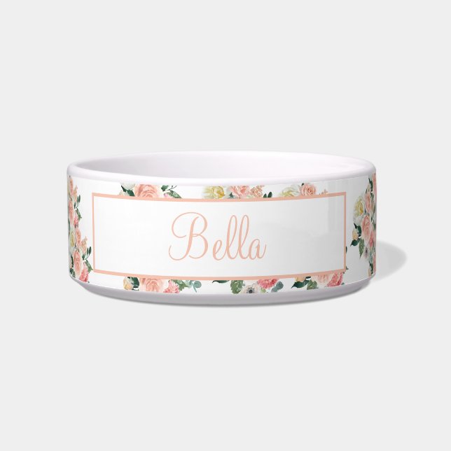 Modern Watercolor Floral Pet Bowl (Front)