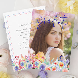 Modern Watercolor Floral Photo Graduation Announcement