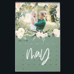 Modern watercolor floral photo script calendar<br><div class="desc">Modern,  graphic hand written style multi photo calendar design. Stunning peach and green watercolor floral and foliage illustrations. Background colors can be changed to suit your style.</div>