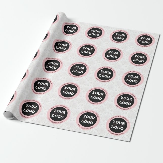 Modern Watercolor Floral Pink and Black Wrapping Paper (Unrolled)