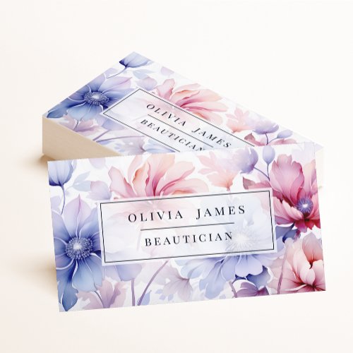 Modern Watercolor Floral Pink and Purple Business Card