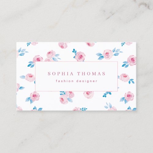 Modern watercolor floral pink blue professional business card
