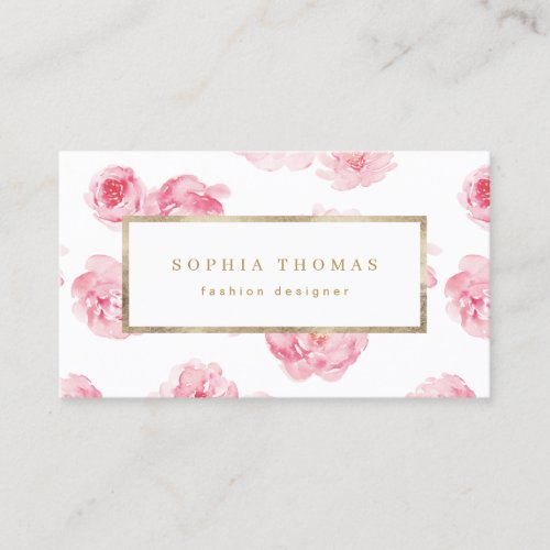 Modern watercolor floral pink gold professional  b business card