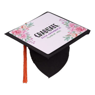 Modern Watercolor Floral Pink Graduation Cap Topper