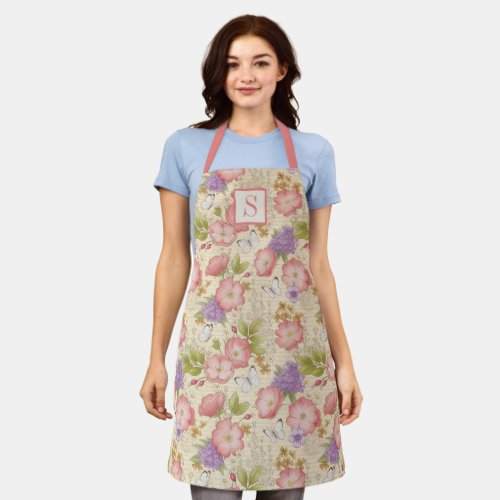 Modern Watercolor Floral Pink Kitchen Apron