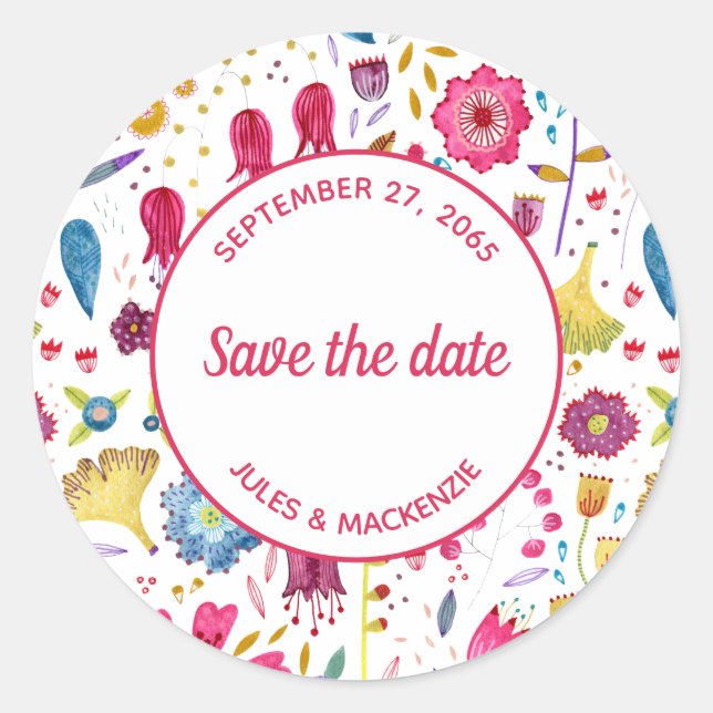 Modern Watercolor Floral Pink Purple Classic Round Sticker (Front)