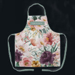 Modern watercolor floral pink   sage green elegant apron<br><div class="desc">Modern watercolor floral script elegant apron plum purple,  sage green and baby pink girly design. On trend floral,  foliage beautiful botanical design. Part of a modern collection.</div>