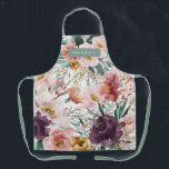 Modern watercolor floral pink   sage green elegant apron<br><div class="desc">Modern watercolor floral script elegant apron plum purple,  sage green and baby pink girly design. On trend floral,  foliage beautiful botanical design. Part of a modern collection.</div>