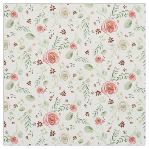 Modern Watercolor Floral Pink White Floral Foliage Fabric