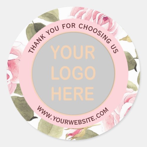 Modern Watercolor Floral Pink Your Logo Classic Round Sticker