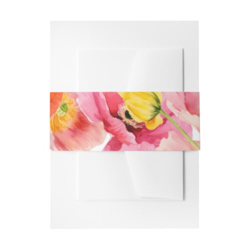 Modern watercolor floral poppies  invitation belly band