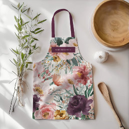 Modern watercolor floral purple elegant apron