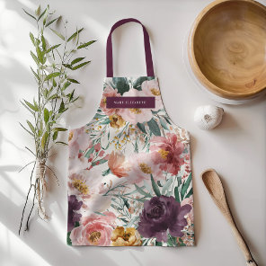 Modern watercolor floral purple elegant apron