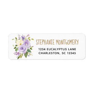 Modern Watercolor Floral Purple Gold Address Label
