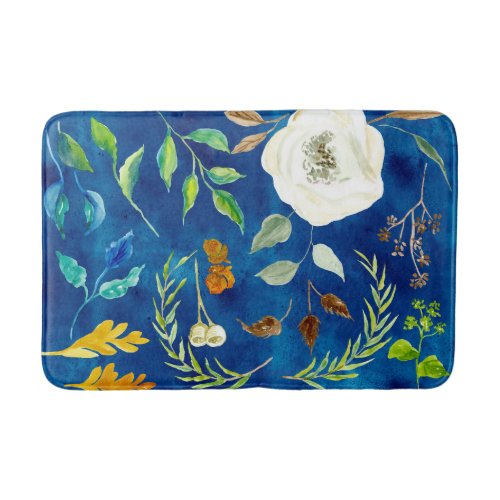 Modern Watercolor Floral Rose Oak Acorn Fall Color Bath Mat