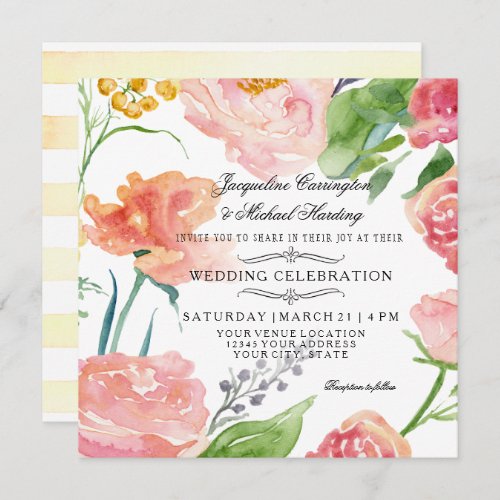 Modern Watercolor Floral Rose Wild Flower Wedding Invitation