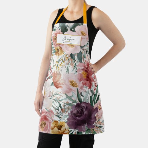 Modern watercolor floral script elegant editable apron