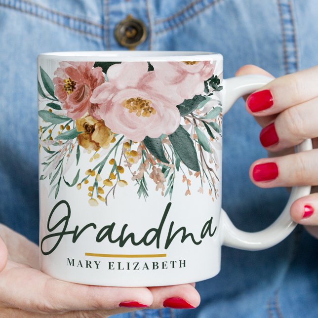 Modern watercolor floral script elegant grandma co mug (Creator Uploaded)