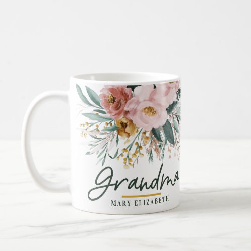 Modern watercolor floral script elegant grandma coffee mug - Modern watercolor floral script elegant grandma mug pink girly design. On trend floral, foliage beautiful botanical design. Part of a modern collection.