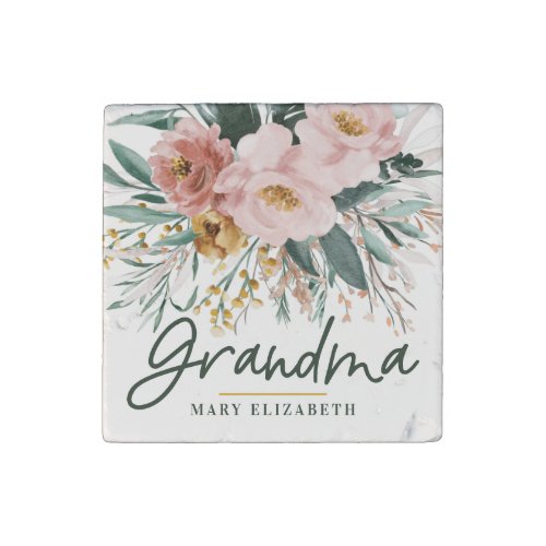 Modern watercolor floral script elegant grandma  k stone magnet - Modern watercolor floral script elegant grandma keychain pink girly design. On trend floral, foliage beautiful botanical design. Part of a modern collection.