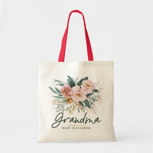 Modern watercolor floral script elegant grandma tote bag - Modern watercolor floral script elegant grandma design. On trend floral, foliage beautiful botanical design. Part of a modern collection.