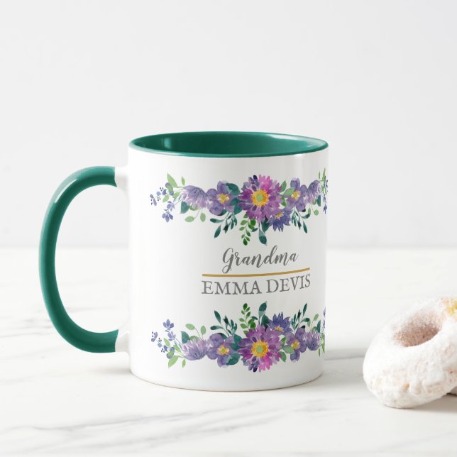 Modern watercolor floral script elegant grandma Tw Mug (With Donut)