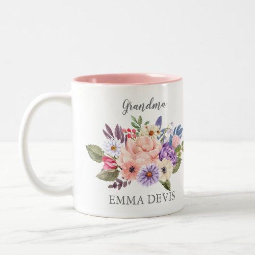 Modern watercolor floral script elegant grandma Two_Tone coffee mug