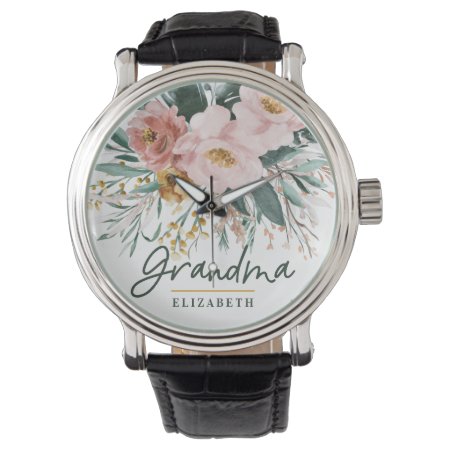 Modern Watercolor Floral Script Elegant Grandma Watch